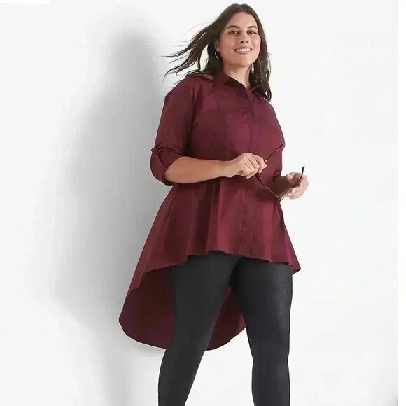 Lane Bryant high low burgundy blouse, high low button down Goth plus size - Picture 1 of 8